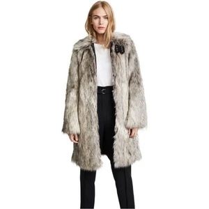 Helmut Lang Wolf Faux Fur Multi Grey Leather Trims Size XS coat